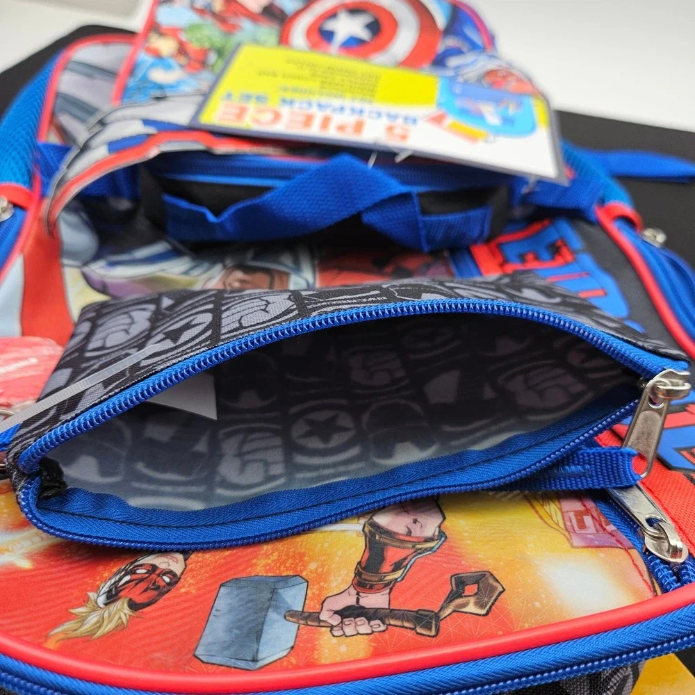 Marvel Avengers 5 Piece Backpack Set Boys Kids School Bag Lunch Case Keychain